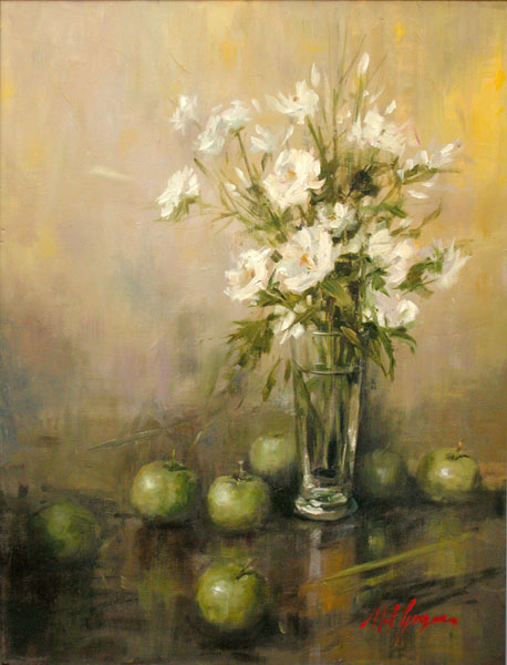 Green Apples and White Flowers